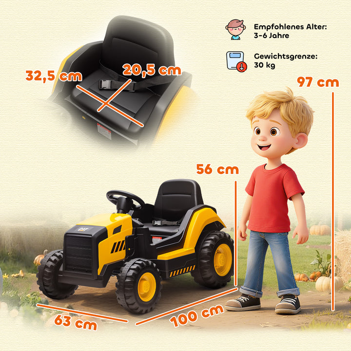 Børnebyggeribil, kørebil til børn, fjernbetjening, manuel styring, Bluetooth + musikfunktion, 3-6 år, plastik, stål, gul