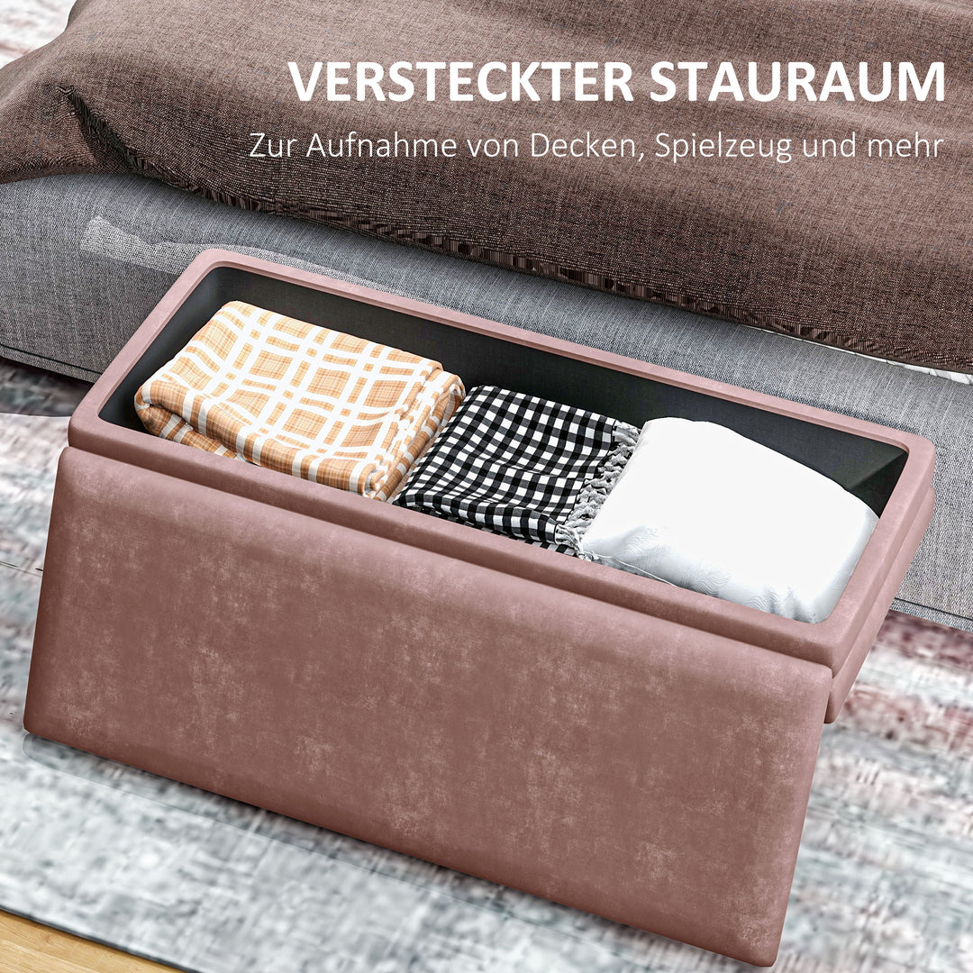Polstret bænk med opbevaring, stål, 100 x 37,5 x 42 cm, pink