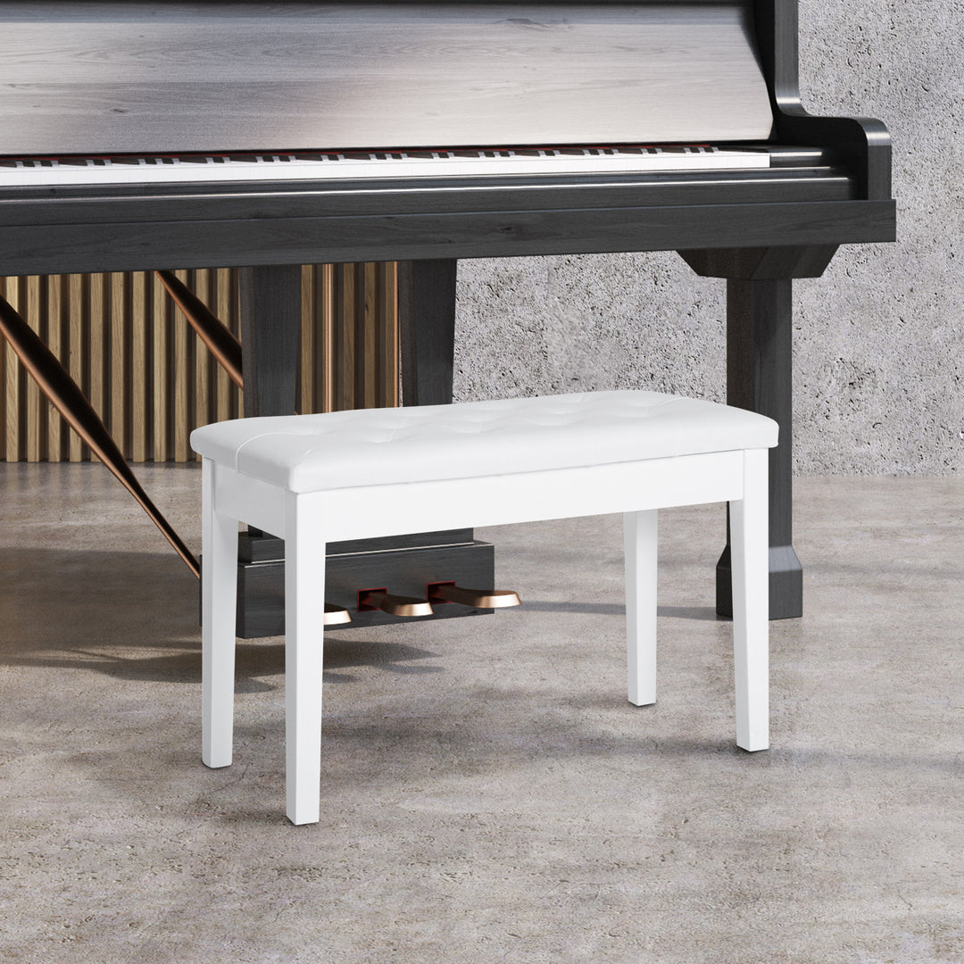 Klaverstol, klaverbænk med skjult opbevaring, klaverstol med kunstlæderhynde, klaverbænk, massivt træ keyboardbænk til klaver, keyboard, 76 x 36 x 50 cm, hvid