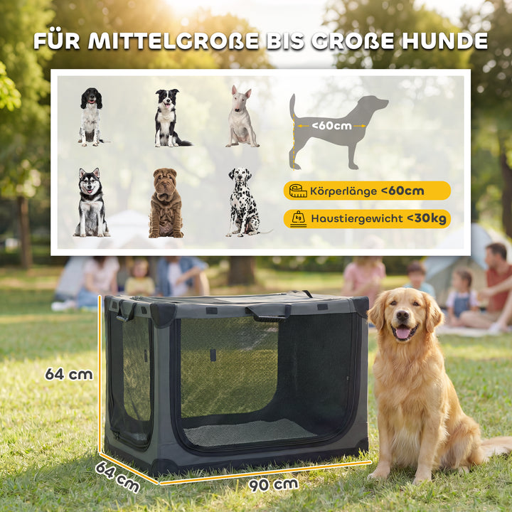 Sammenklappelig hundebur, hundetransportkasse med aftagelig og vaskbar hynde, Oxford-stofbetræk, til hunde op til 30 kg, armygrøn