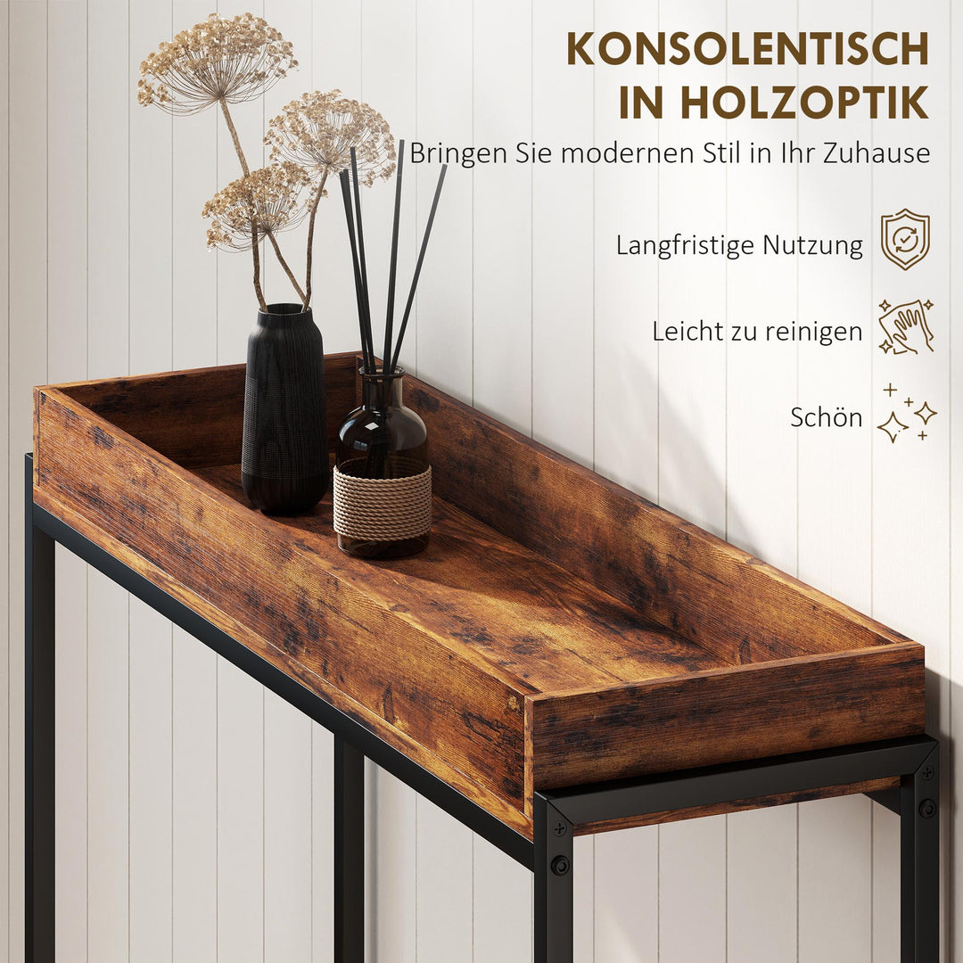 Entrebord, smalt konsolbord, metal, spånplade, rustik brun