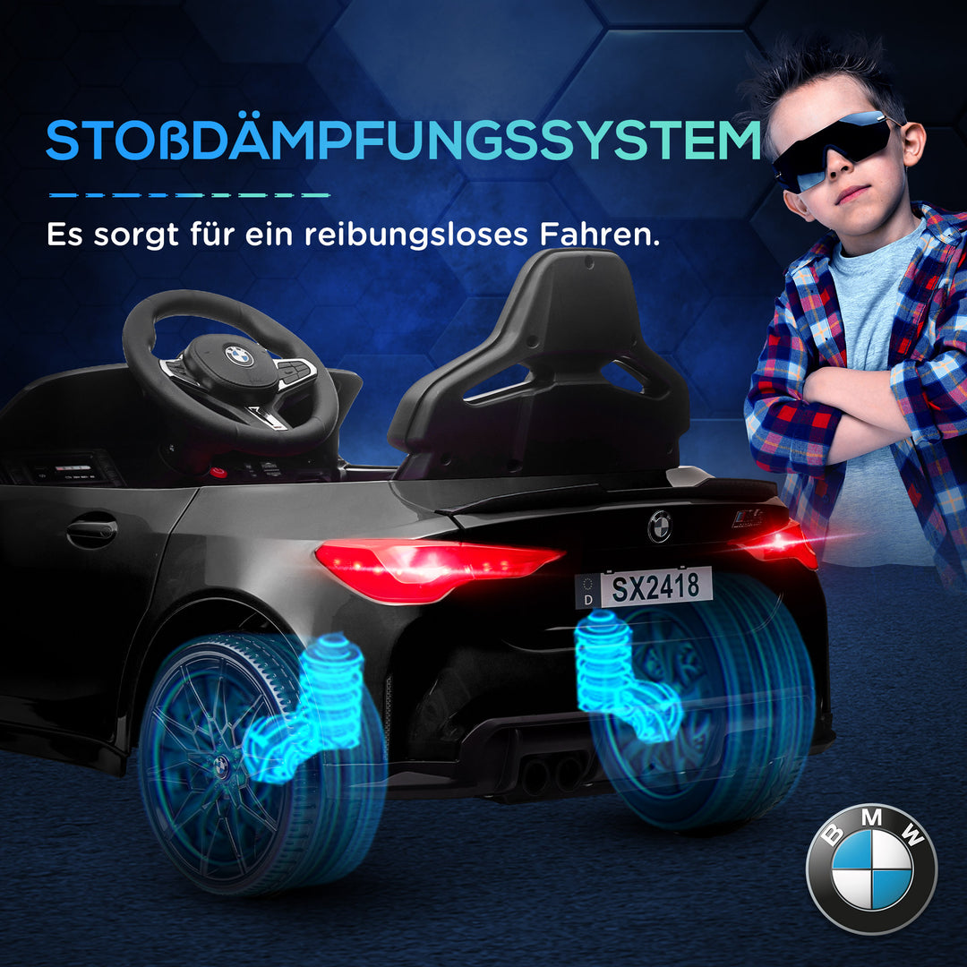 BMW M4 elektrisk børnebil, med lyd og lys, 3-5 km/t, inklusive fjernbetjening, til alderen 3-5, sort