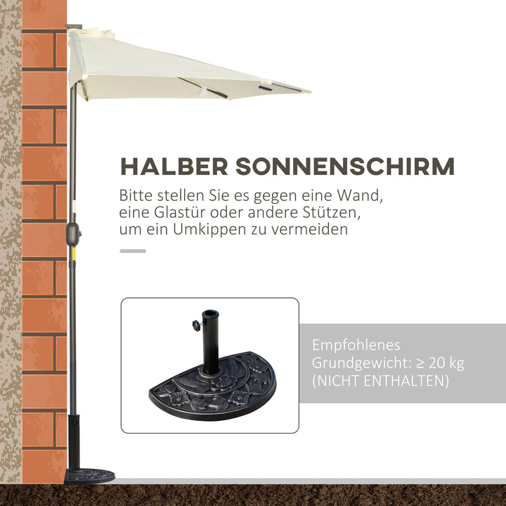 Parasol, terrasseparasol, halvrund, med solpanel, 20 led'er, håndsving, beige, 2,70 x 1,35 x 2,40 m