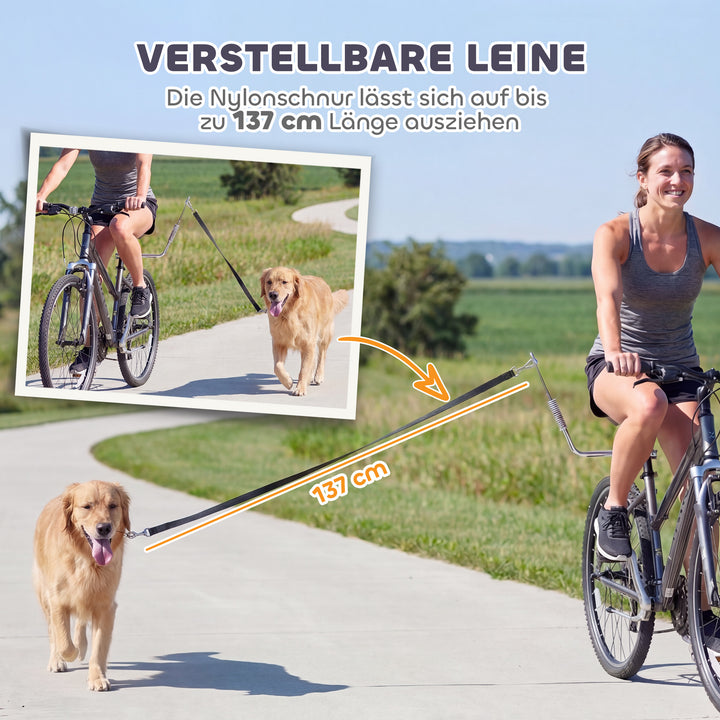 Hundesnor til cykel med støddæmpere, justerbar rem, aftagelig hurtigspænde til træning og jogging, sølv og sort.