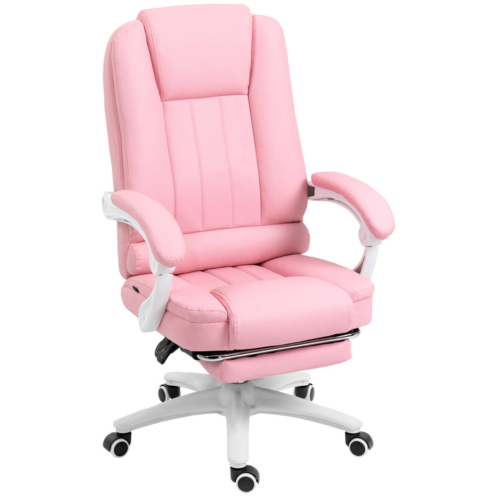 Kontorstol med fodstøtte, justerbar ryglæn, højdejusterbar, 5 hjul, pink + hvid