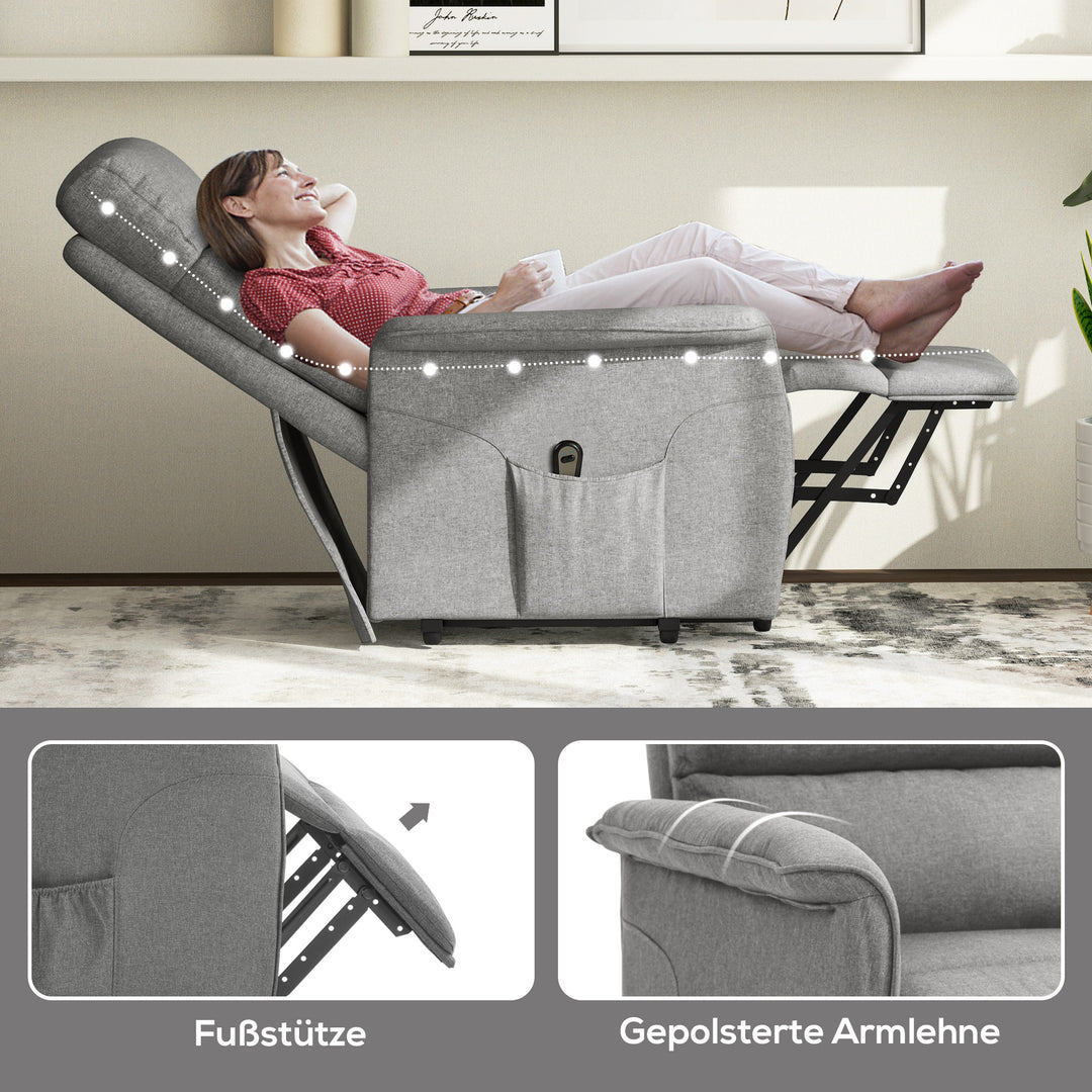 Lænestol med ståstøtte, justerbar ryglæn/fodstøtte, op til 120 kg, 66 x 90 x 96 cm, grå