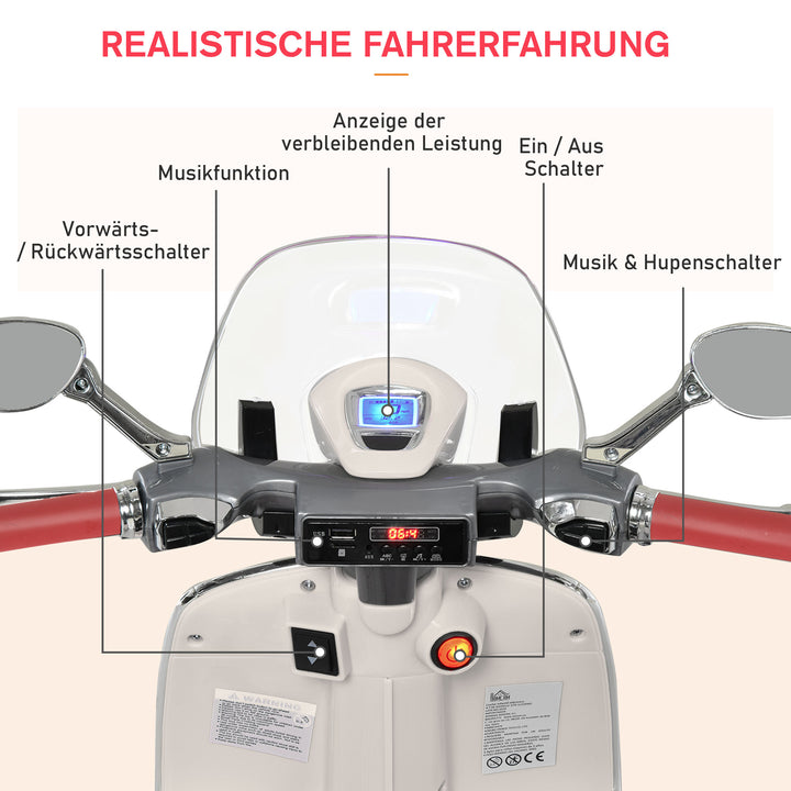 Børne elmotorcykel, 6v børnemotorcykel med forlygte, musik, frem- og bakgear, støttehjul, 30 kg lastkapacitet, elmotorcykel til børn 3-6 år, hvid