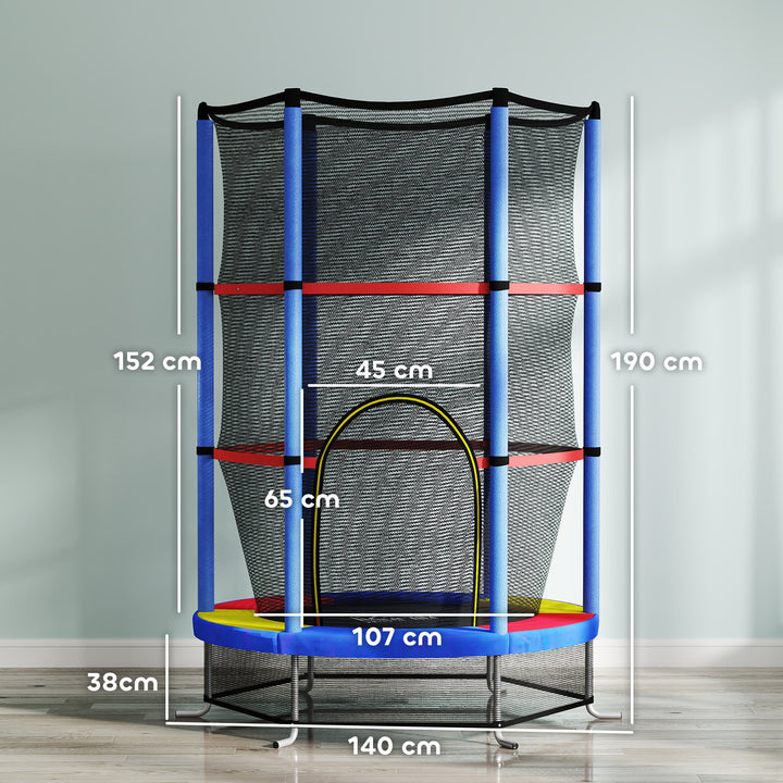 Børnetrampolin, sikkerhedsnet, gummiophæng, op til 45 kg, stålramme, 140x160cm, farverig