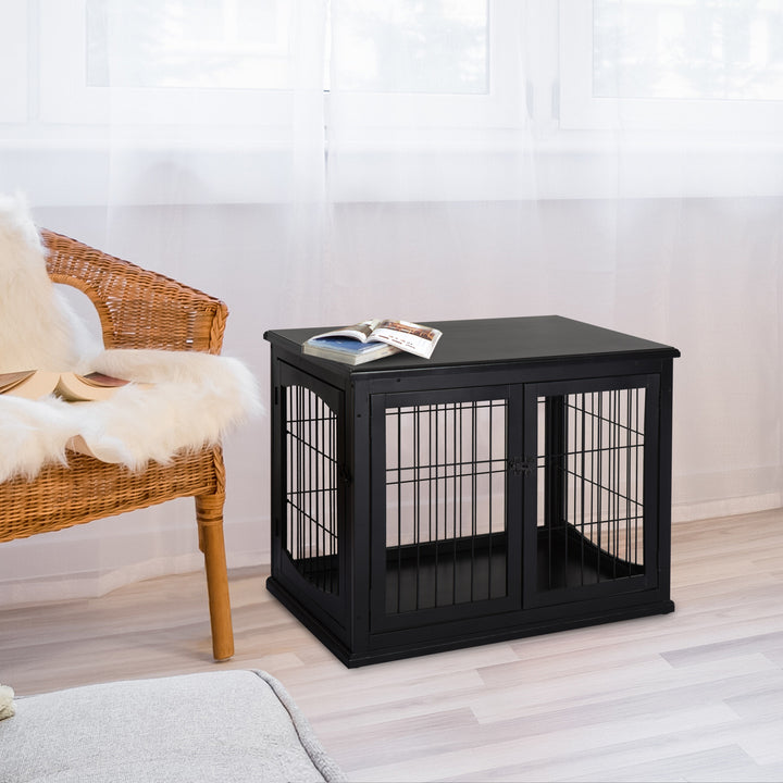 Hundetransport 58,5 cm x 81 cm x 66 cm døre, mdf træ jern, 58,5 cm x 81 cm x 66 cm, sort