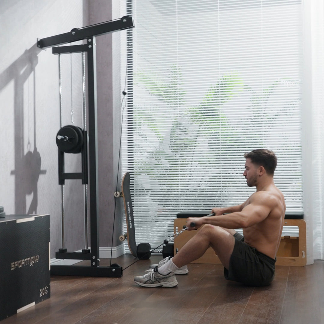 Romaskine til træning, vægmonteret fitnessudstyr, kabelmaskine til hjemmegym, stål, sort