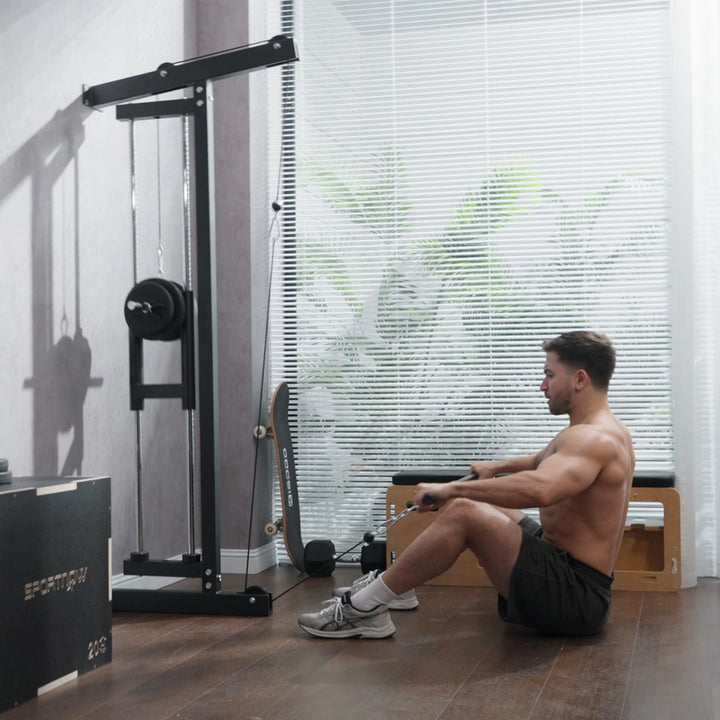 Romaskine til træning, vægmonteret fitnessudstyr, kabelmaskine til hjemmegym, stål, sort