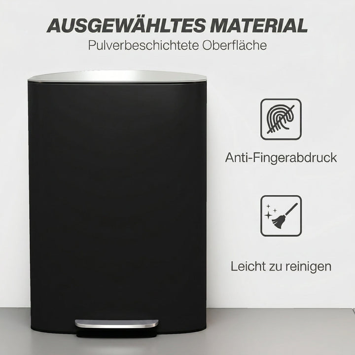 Køkkenaffaldsspand, 50 liter, pedalspand med stay-open-funktion, soft-close låg, pedal, sort