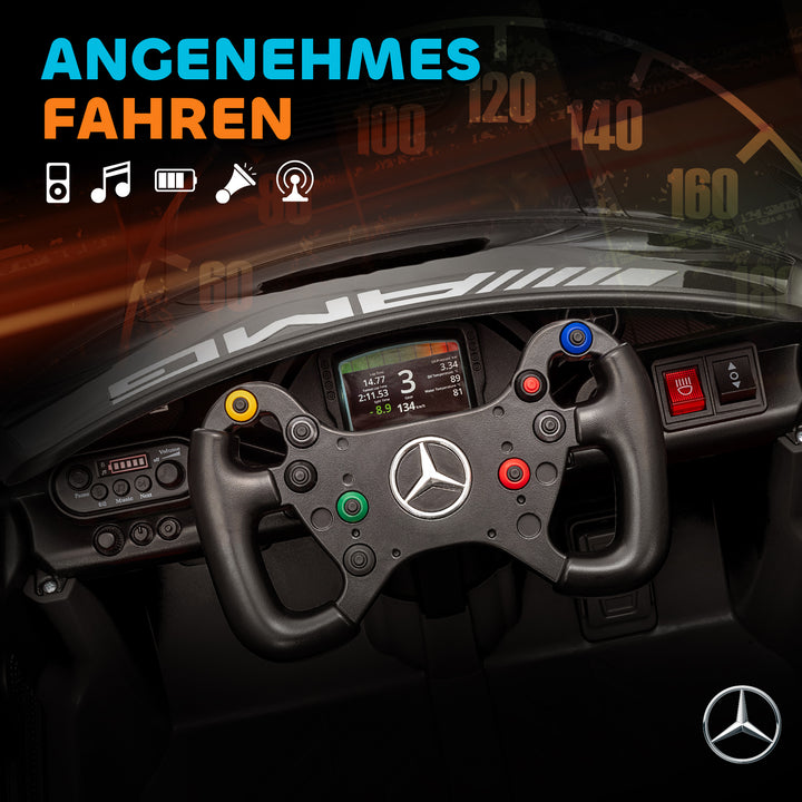 Mercedes elektrisk børnekøretøj, 12V batteri, LED-lys, musikfunktion, horn, alder 3-8, sort