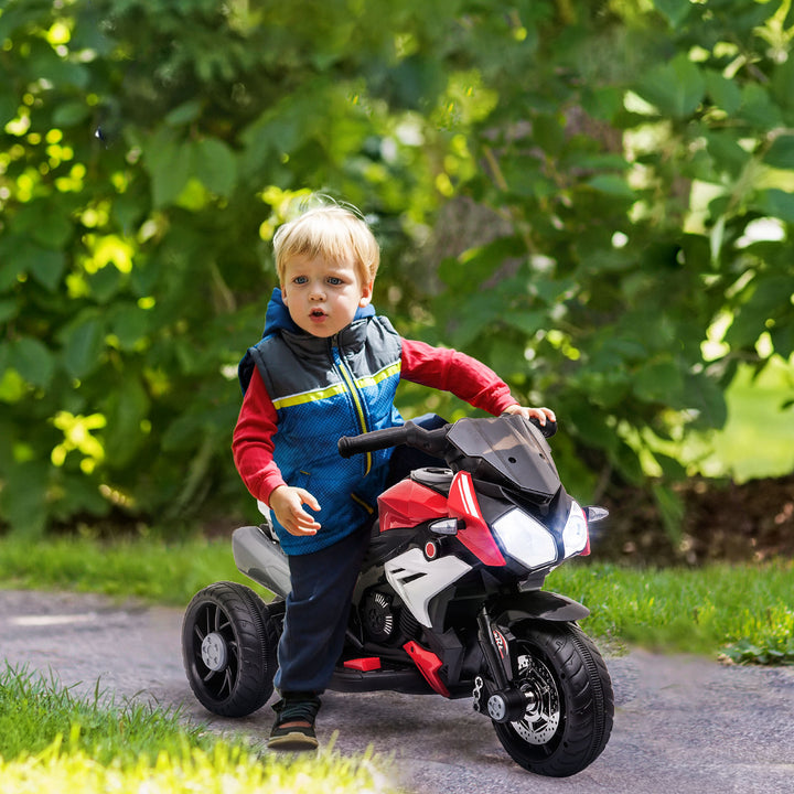 Elektrisk børnemotorcykel, lys og lyd, 3 km/t, genopladelig, plast og metal, sort/rød