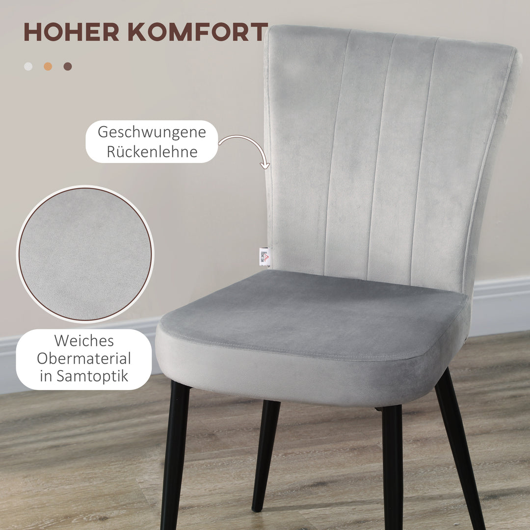 Sæt med 4 spisestuestole, accentstole til køkken og spisestue, stolesæt, velourlook, lysegrå + sort