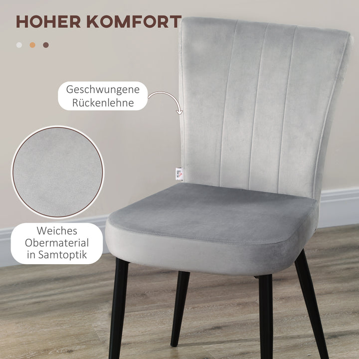 Sæt med 4 spisestuestole, accentstole til køkken og spisestue, stolesæt, velourlook, lysegrå + sort