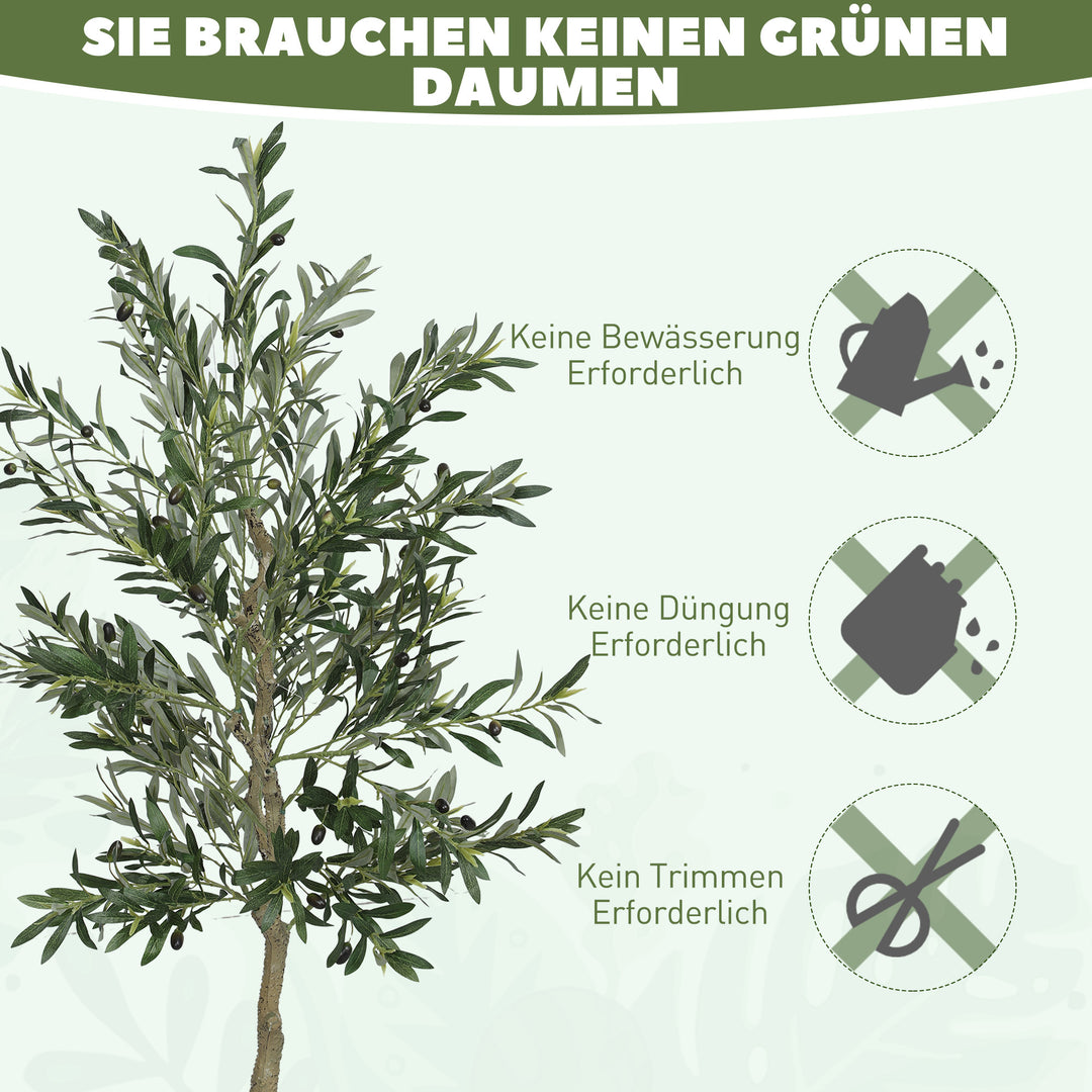 Kunstigt oliventræ, 180 cm, 900 blade, 40 oliven, robust urtepotte, dekorativ plante, grøn