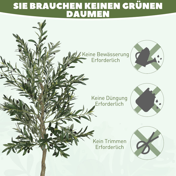 Kunstigt oliventræ, 180 cm, 900 blade, 40 oliven, robust urtepotte, dekorativ plante, grøn