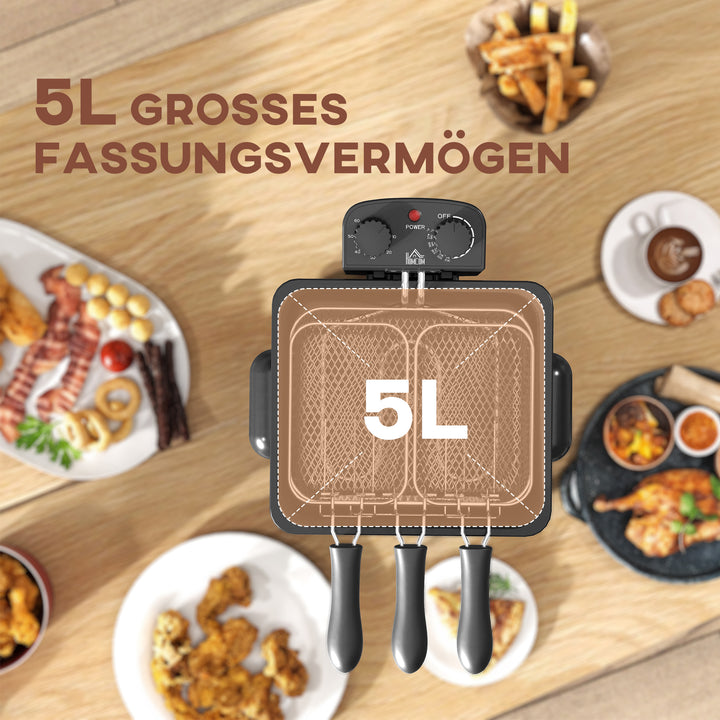 Frituregryde, 5 l oliekapacitet, timer, vindue, 2000 w effekt, sølv