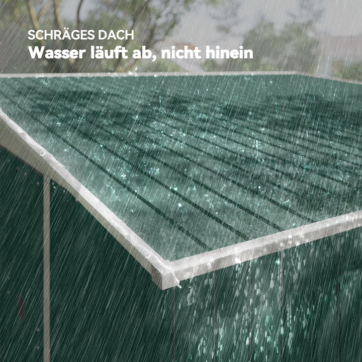 Metalværktøjsskur med skråtag, aflåselig dobbeltdør, 2,8 x 3,45 x 2,01 m, grøn