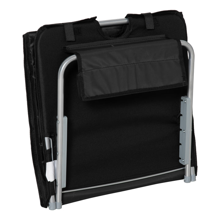 Strandstol, solseng, havestol, foldbar, justerbar ryglæn, sidelomme, 48 cm x 134 cm x 33-43 cm, sort