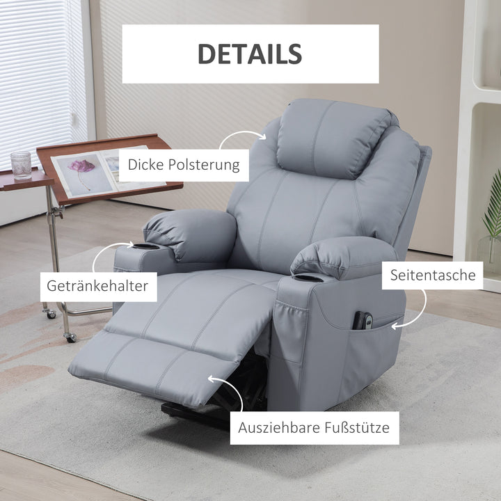 Massagestol stand-up aid seniorstol, 8 massagetilstande, lænelæn, 88 cm x 99 cm x 106 cm, grå