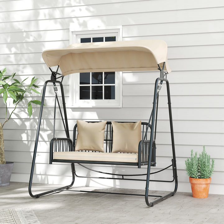 Hollywood swing rattan 2-personers havegynge med soltaghynde op til 240 kg 149 x 121 x 180 cm khaki