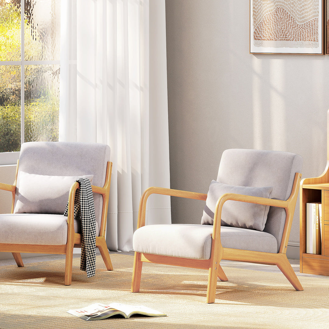 Elegant lænestol med træstel og skumpolstring, fløjlslook, til stue, soveværelse, grå