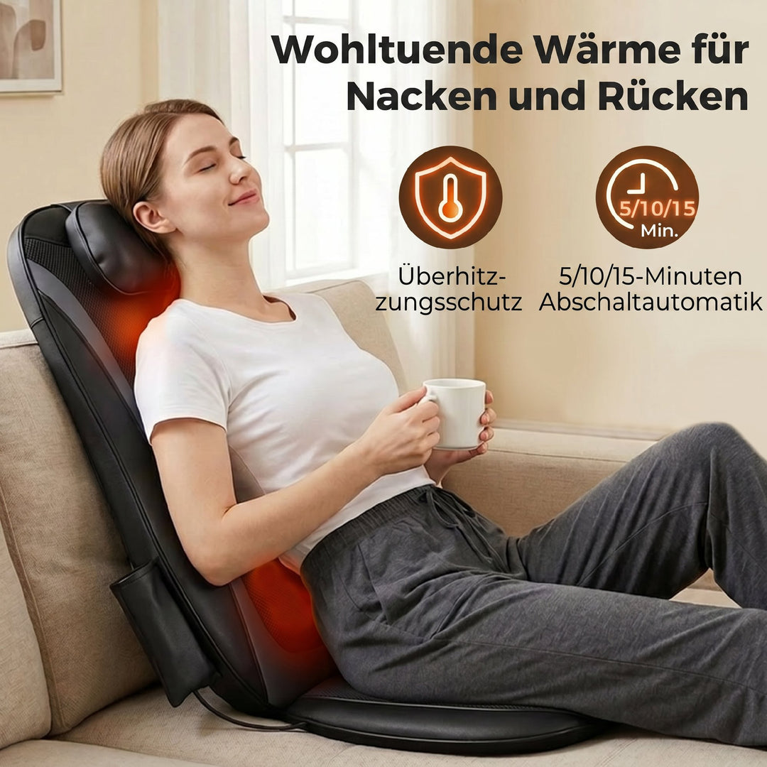 Shiatsu-rygmassager med varme, dybdegående massage og 3-niveau sædevibration, massageapparat til rygsmerter