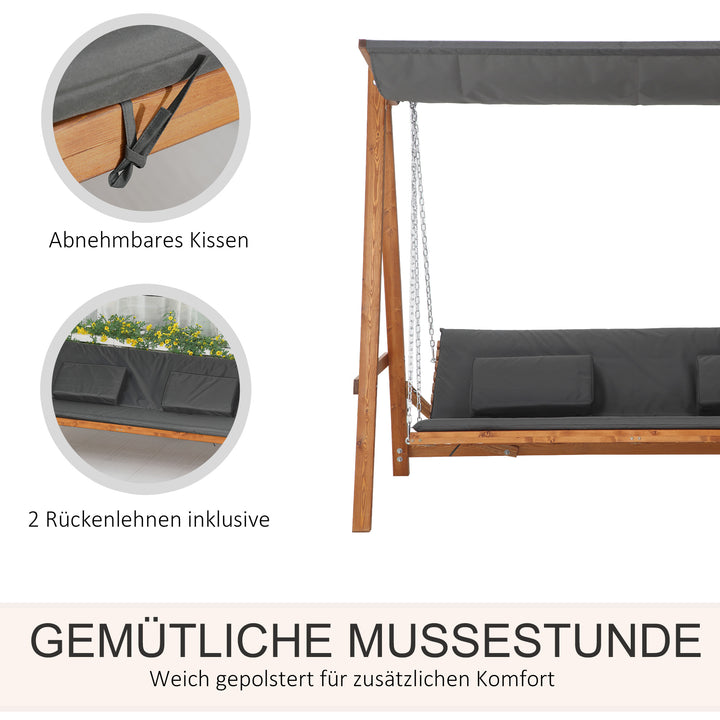 Hollywood gynge med sengefunktion, 3-personers havegynge, lærketræ med justerbar solskærm, 225,5 x 130 x 180 cm