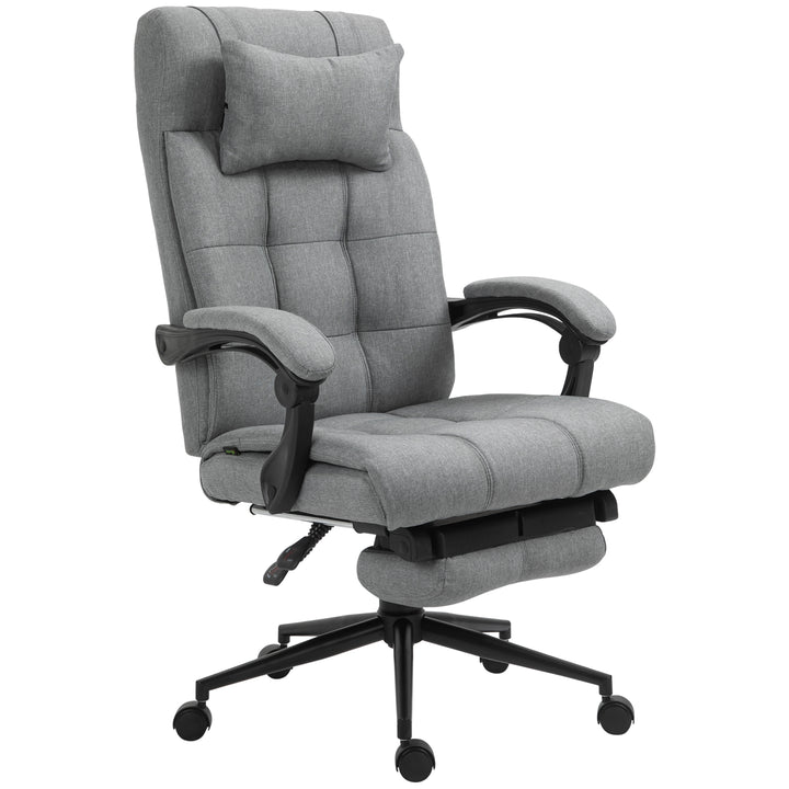 Kontorstol med nakkestøtte, armlæn, kontorstol med vippevinkel, højdejusterbar drejestol med fodstøtte, hør, skum, pvc, lysegrå, 66 x 76 x 112-120 cm
