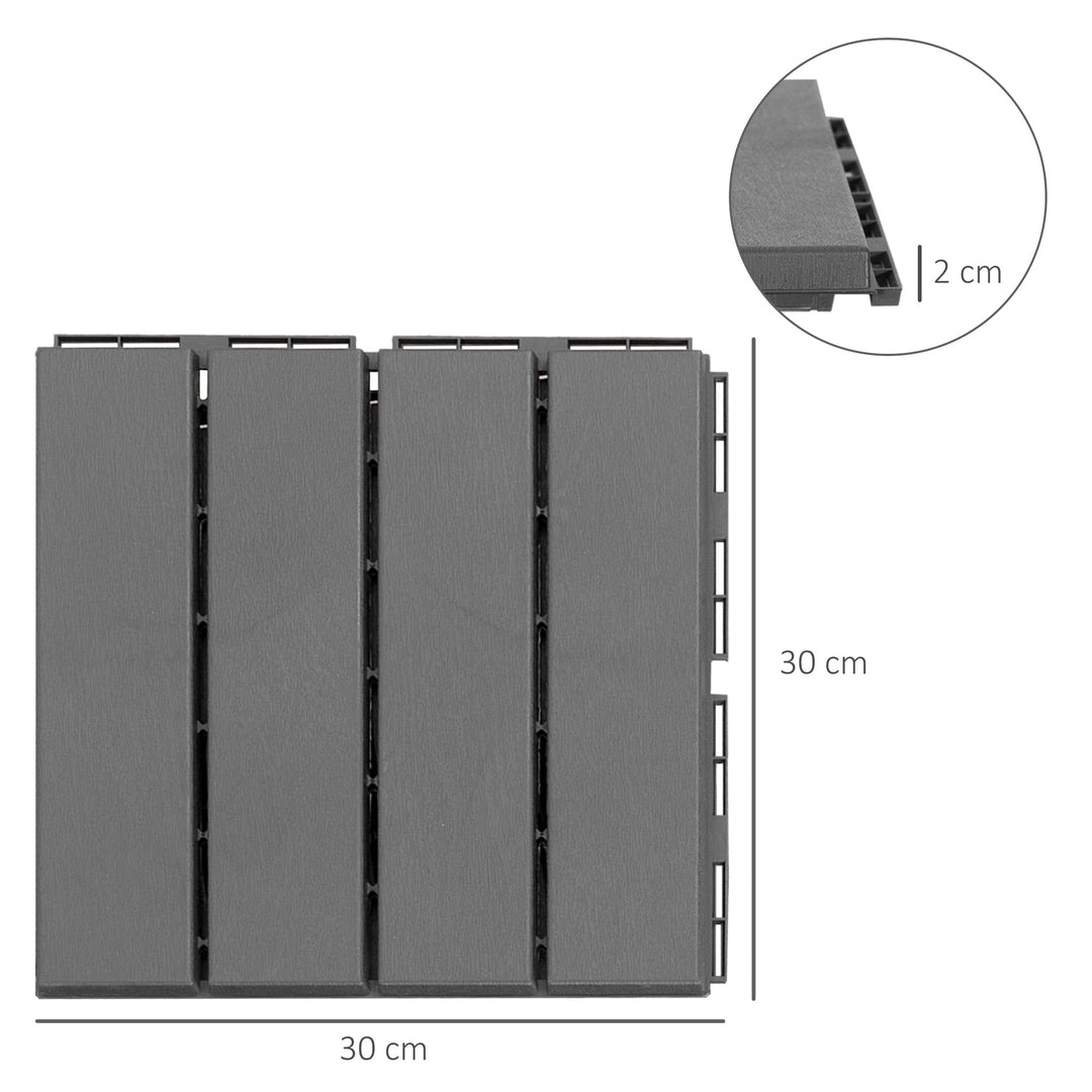 Terrassefliser 30 x 30 cm, 9 stk., 0,81 m², klikfliser, balkonfliser med kliksystem, dræningsfunktion, gulvflise til terrasse/altan, mørkegrå