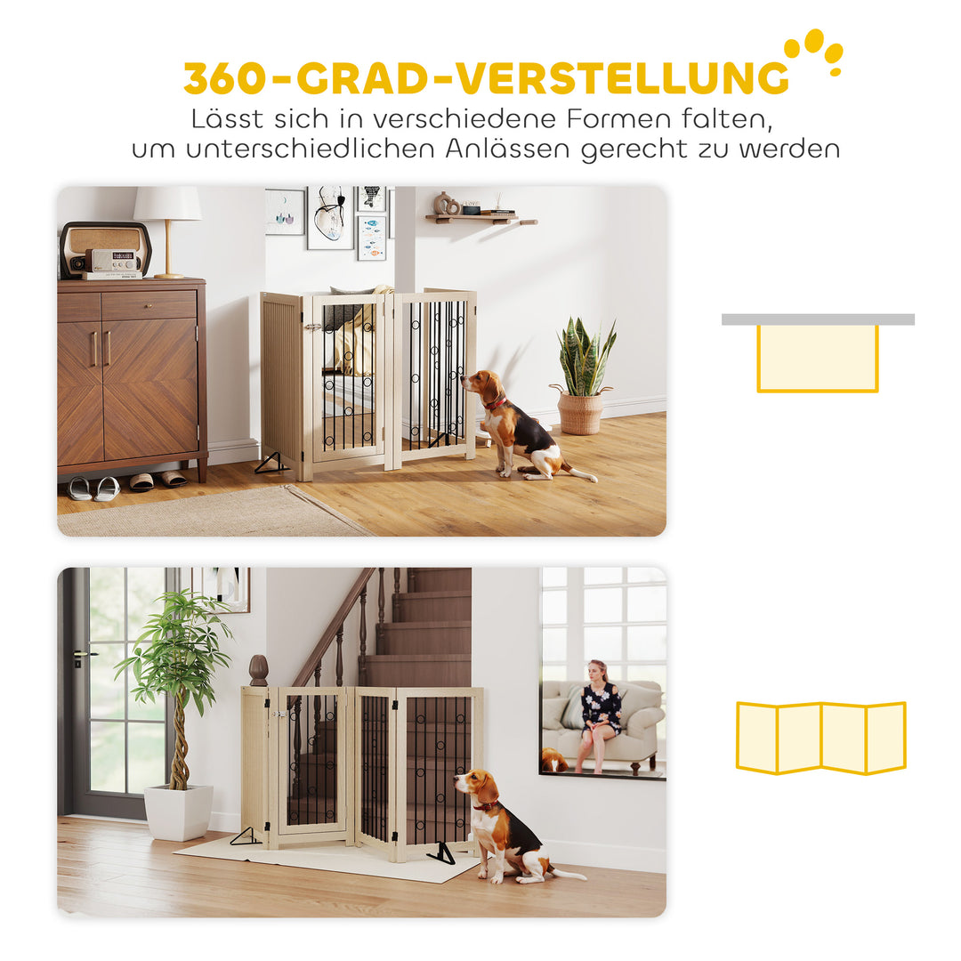 Fritstående kæledyrslåge, hundegitter med dør, 4 paneler, til entré, trapper, dørkarm, MDF, stål