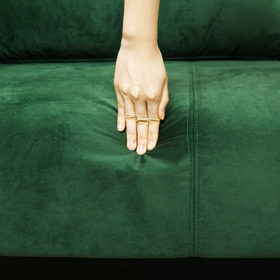 Sofa 3-personers sofa, inklusive 2 hynder, fløjlslook, retrodesign, aftageligt betræk, 195 cm x 88 cm x 76 cm grøn