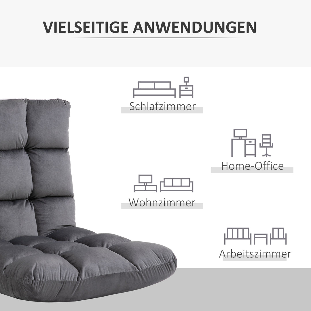 Lænestol gæstemadras gulvstol, justerbar ryglæn, velourlook, 55 cm x 71 cm x 53,5 cm, grå