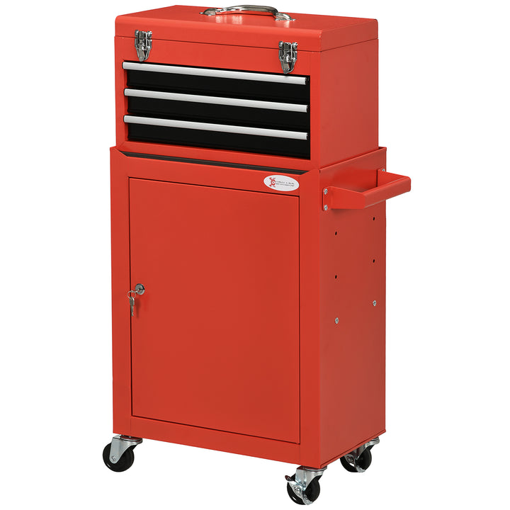 2-I-1 mobil værktøjsvogn med 3 skuffer og værktøjstavle, stålkabinet, 46l x 28b x 94h cm, rød