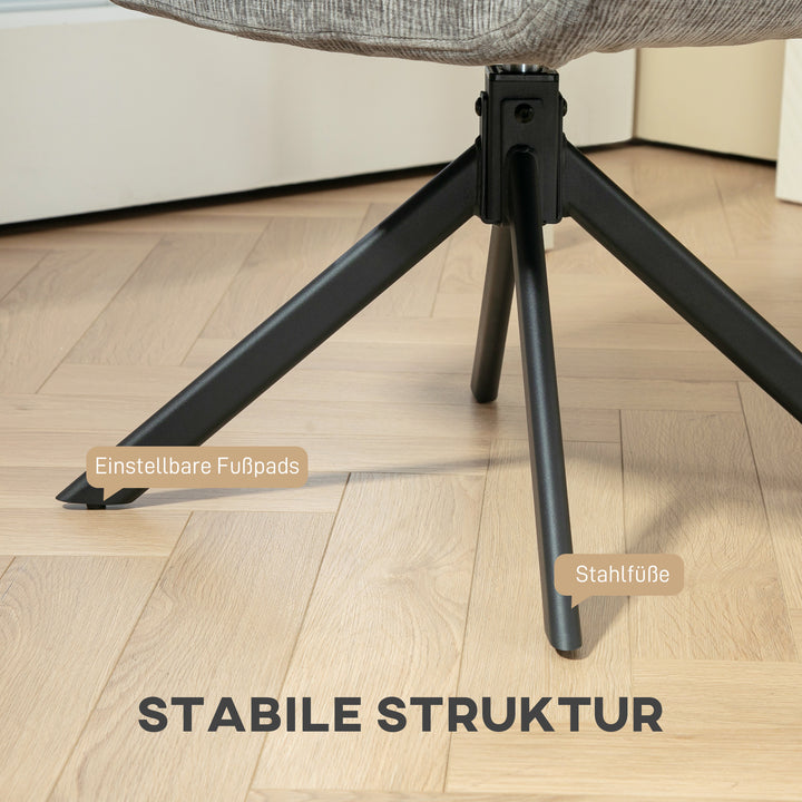 Polstret lænestol, accentstol, moderne design, drejefunktion, op til 120 kg, mørkegrå