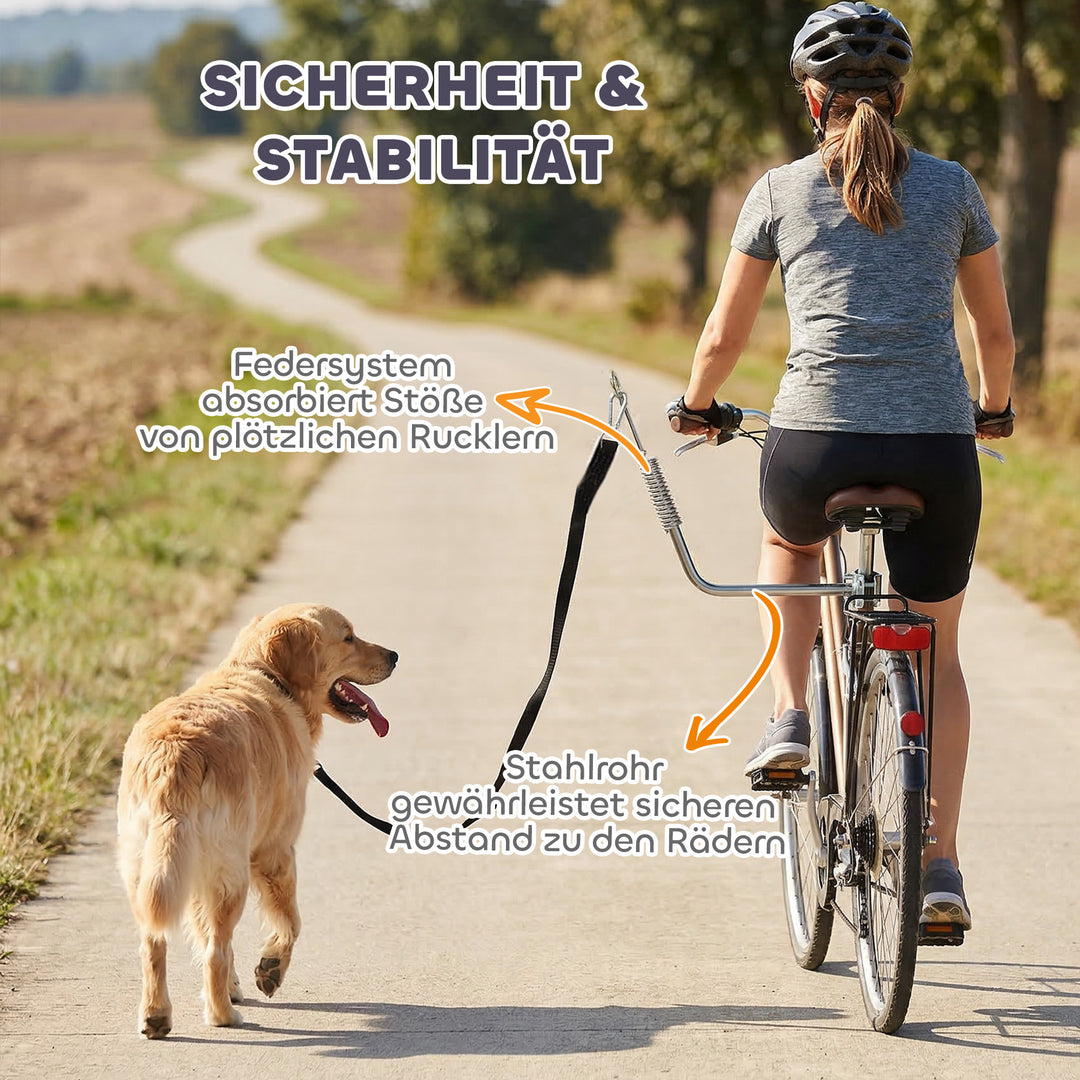 Hundesnor til cykel med støddæmpere, justerbar rem, aftagelig hurtigspænde til træning og jogging, sølv og sort.