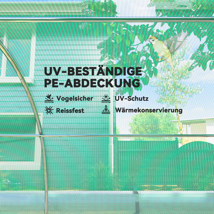 3 x 2 x 2 m polytunnel drivhus med solnet, rullelige sidevægge, plastikdæksel, stålramme, grøn