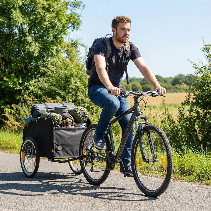 Cykeltrailer, 170 liter, cargo trailer med kobling, presenning, 51 cm hurtigudløser, luftdæk, op til 40 kg