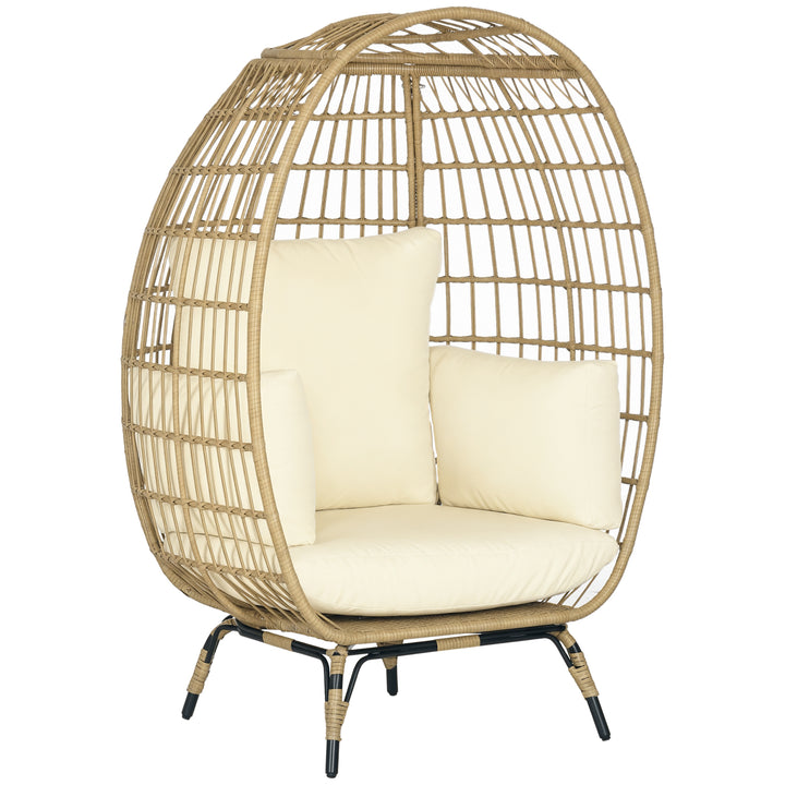 Kurvestol i rottinglook med bløde sædehynder og aluminiumsstel, khaki og beige, 105 x 90 x 148 cm