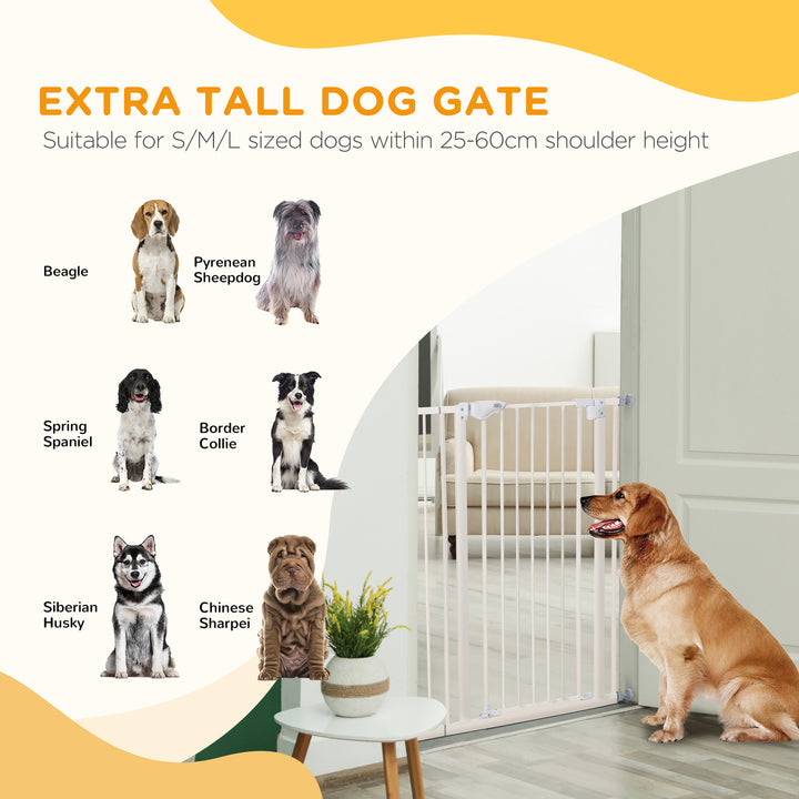 Ekstra høj hundegitter med automatisk lukning, metalramme, 97,5 x 104,1 cm, hvid