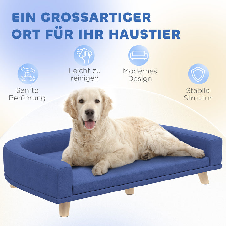Hundeseng, hundesofa, kæledyrssofa, eukalyptustræ, 98 x 67 x 25 cm, blå