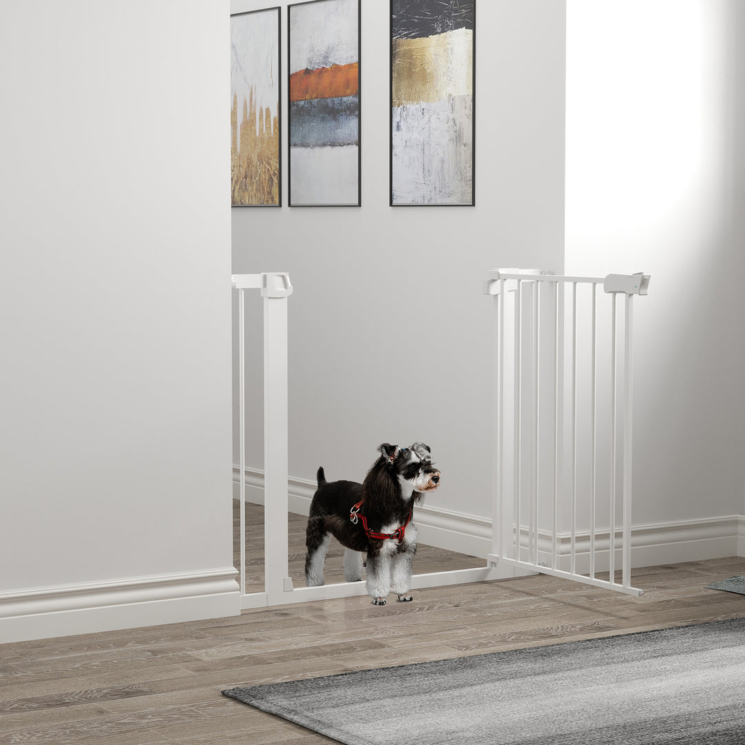 Dørgitter, ingen boring nødvendig, justerbar bredde 75-96 cm, åbning med en hånd, metal, hvid, automatisk lukkende babysikkerhedsgitter