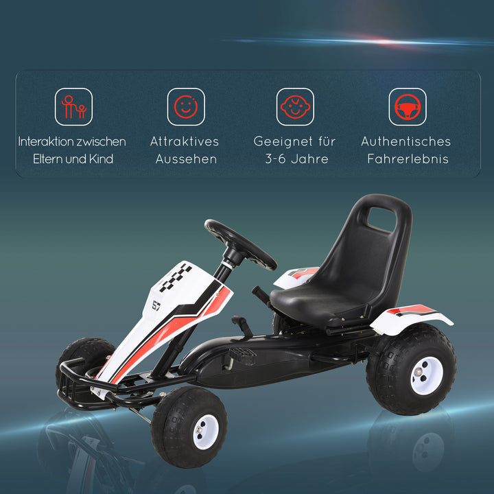 Gokart børnebil pedalbil med pedalbremser børnelegetøj til 3-6 år stål hvid 104 x 66 x 57 cm