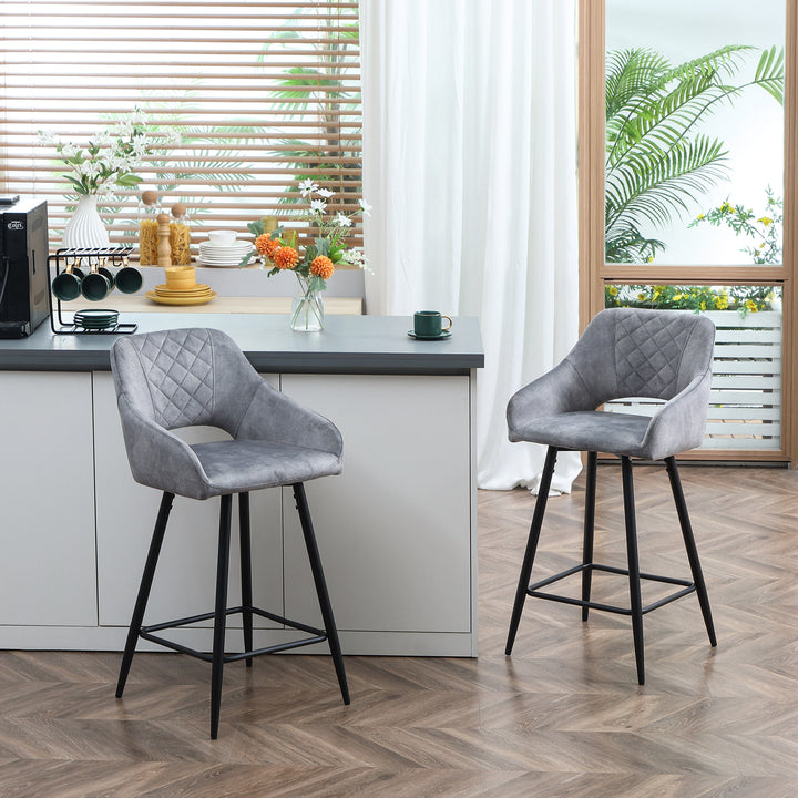 Sæt med 2 barstole i retrodesign, fløjlslook, inklusive fodstøtte 50 cm x 56 cm x 98 cm grå