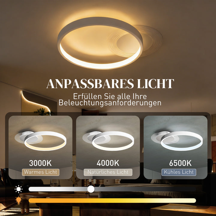 Loftlampe, loftslampe med design med to ringe, rund 50 x 40 x 7,4 cm, hvid