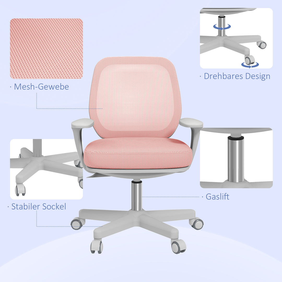 Kontorstol, ergonomisk skrivebordsstol med drejefunktion, højdejusterbar 55 x 48 x 82,5-94,5 cm lyserød
