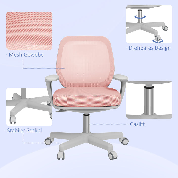 Kontorstol, ergonomisk skrivebordsstol med drejefunktion, højdejusterbar 55 x 48 x 82,5-94,5 cm lyserød