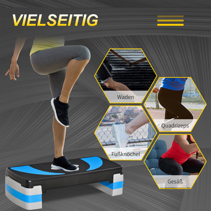 Aerobic stepper 3-trins højdejusterbar 80 x 31 x 20 cm sort+lyseblå+grå